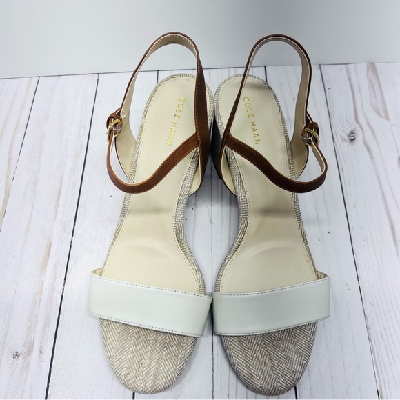 Cole Haan NEW Without Box Josie Block Heel Sandal - Cream and Brown Size 8.5 - Picture 4 of 11